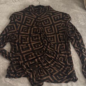 Fashion Nova Black and Brown Geometric Blouse